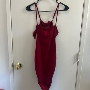 Fitted Open Backed Little Red Dress with Bow Detail in the Back